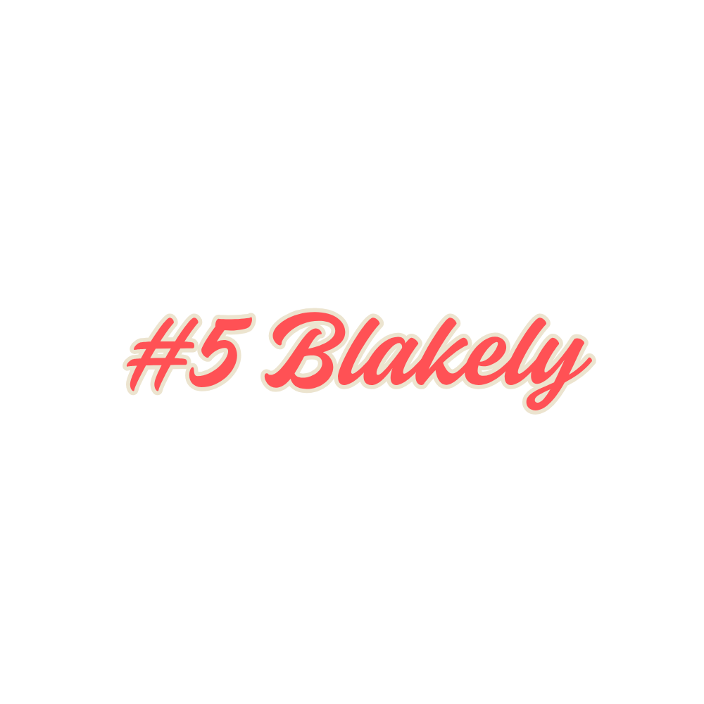 Black background with text that reads 'Team name here' in white, and '#5 Blakely' in pink with white outline.