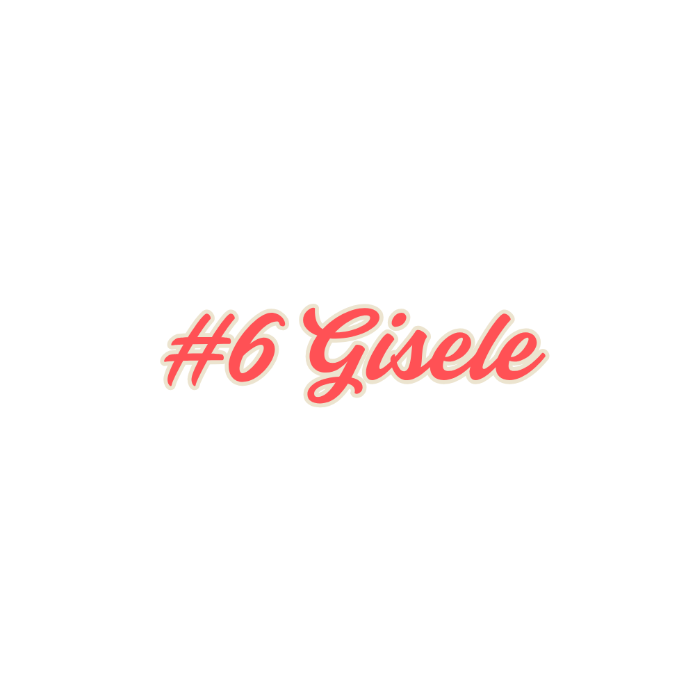 Black background shirt with pink and white text that reads '#6 Gisele'