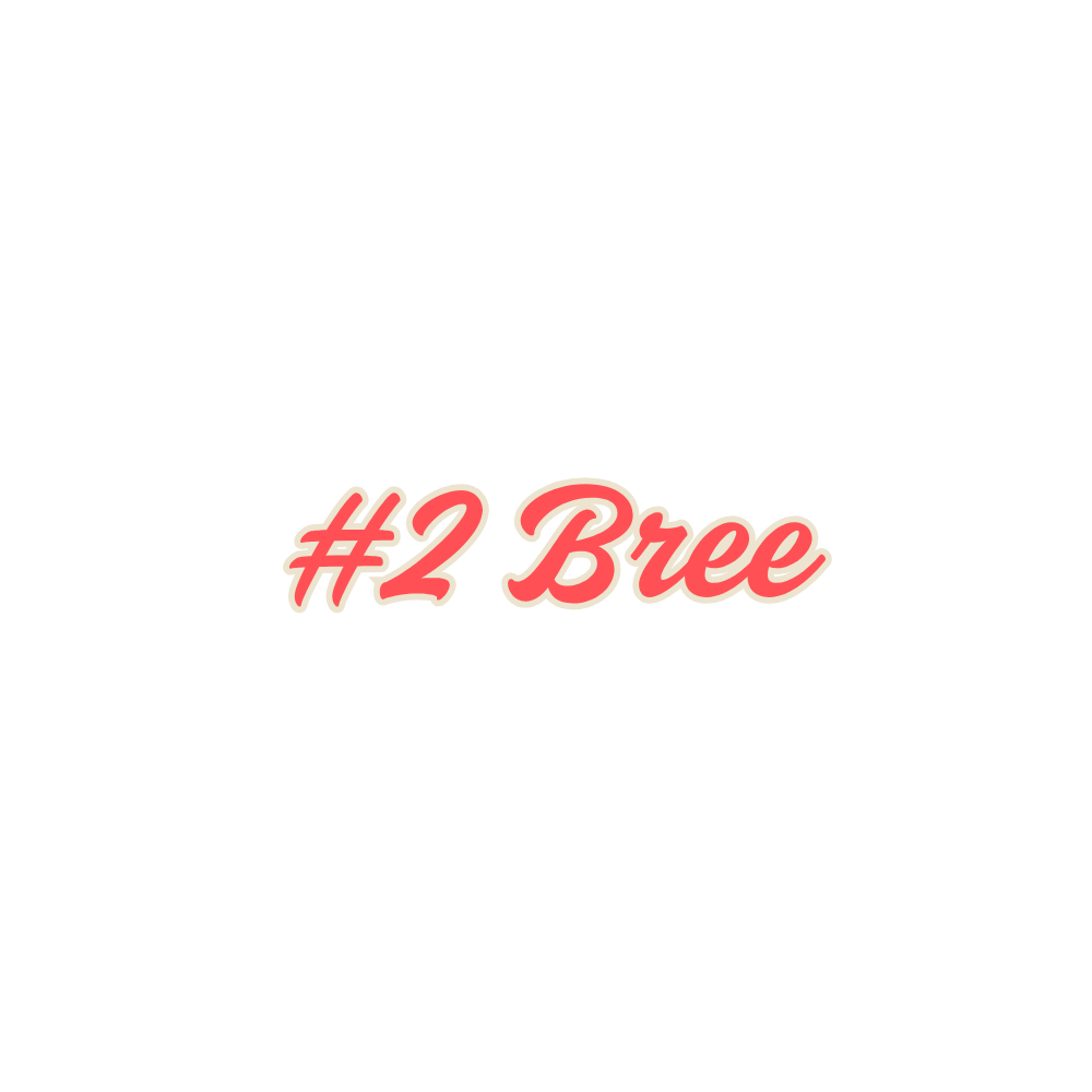 Black background with a pink and white text overlay that reads '#2 Bree'