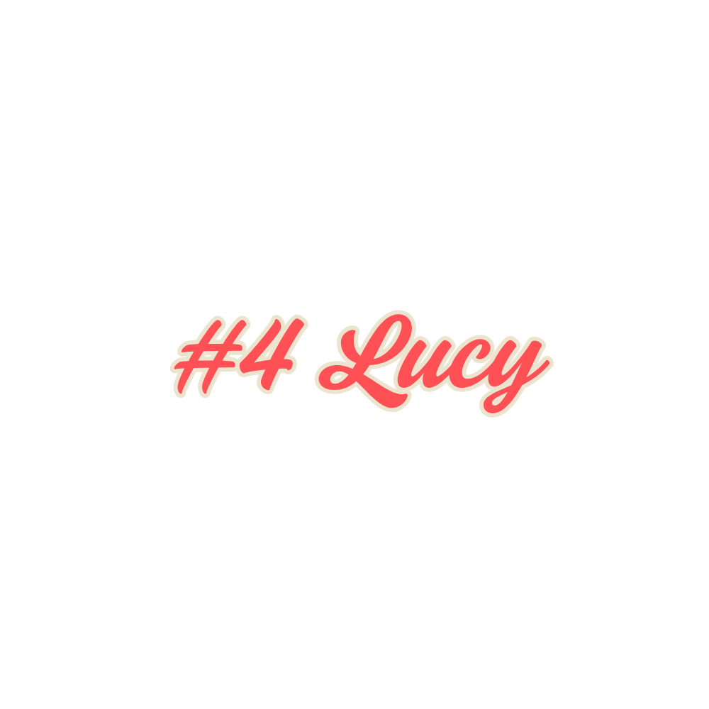 Black T-shirt with red and white text that reads '#4 Lucy'.