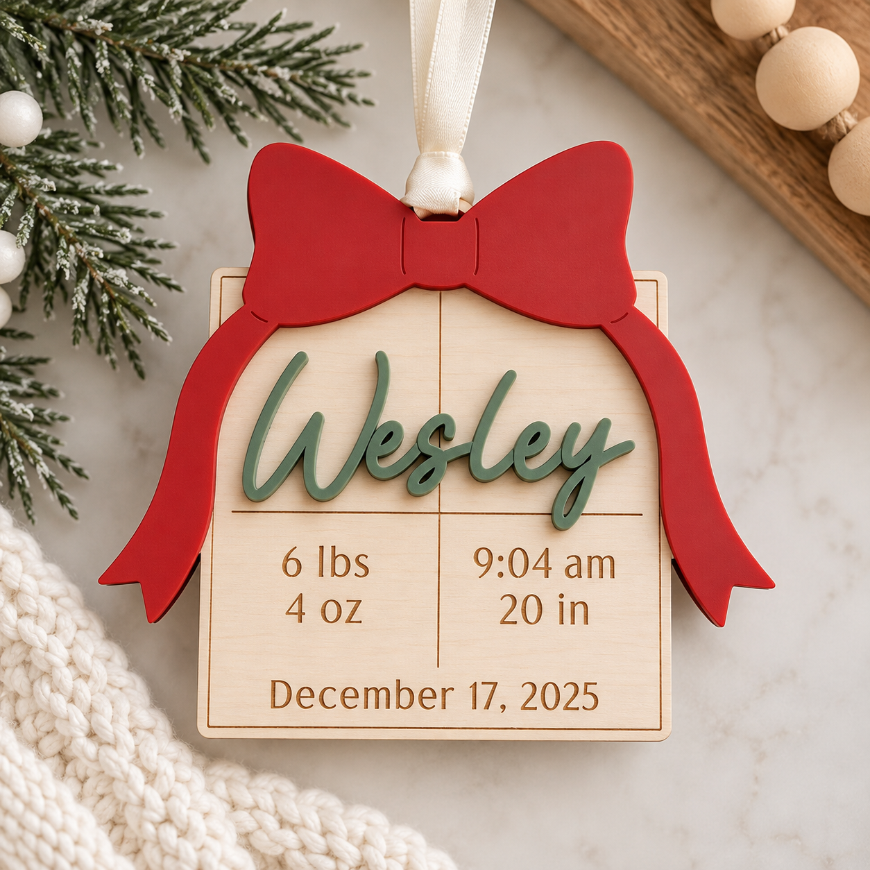 Gift Box Baby Stats Ornament