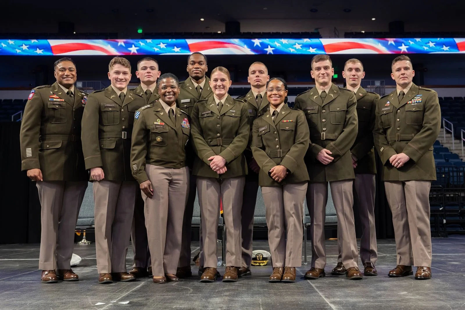 U.S. military personnel gathered on stage during an Old Dominion University event.