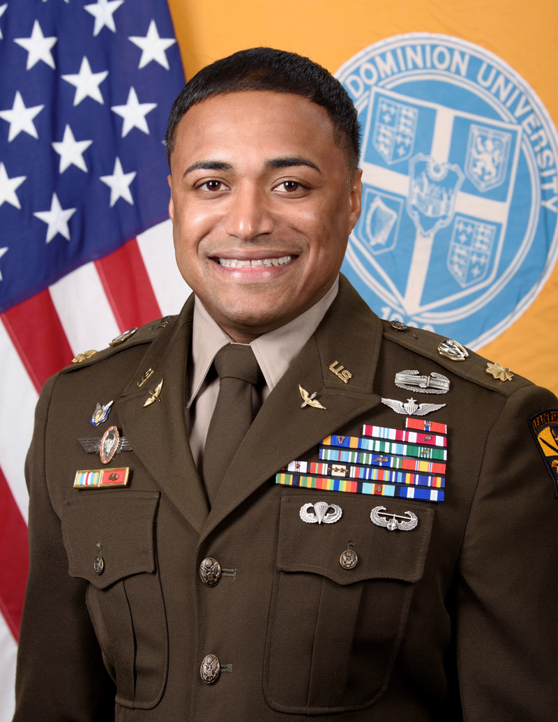 LTC Brandon A. Shah in U.S. Army uniform at Old Dominion University.