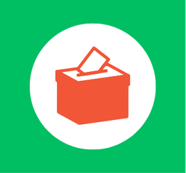 Icon with a voting ballot inside a ballot box.