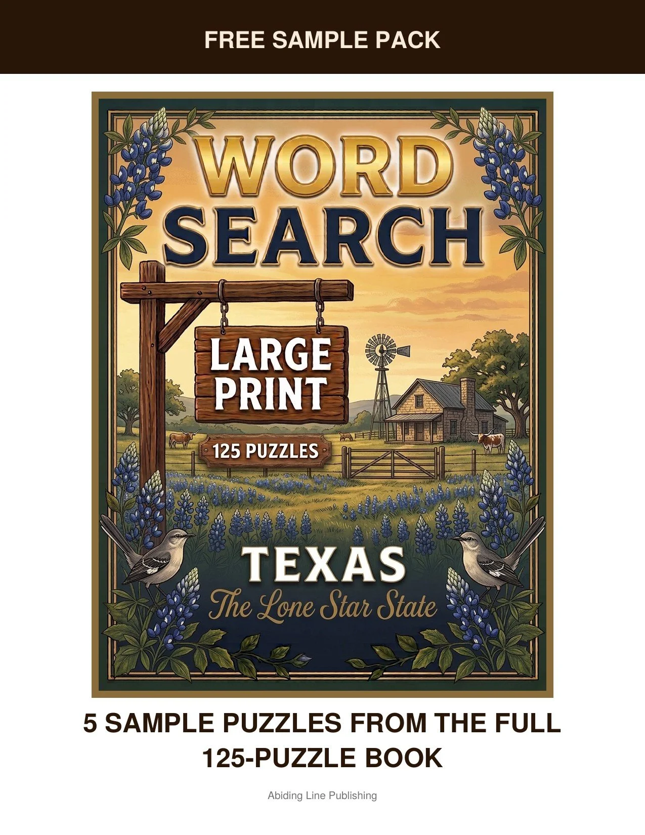 Texas
Across the Lone Star State, this free sample pack brings you five real puzzles pulled straight from the pages of the full book. The type is large and the layout is uncluttered, the same large-print standard used throughout the full book. Enjoy 