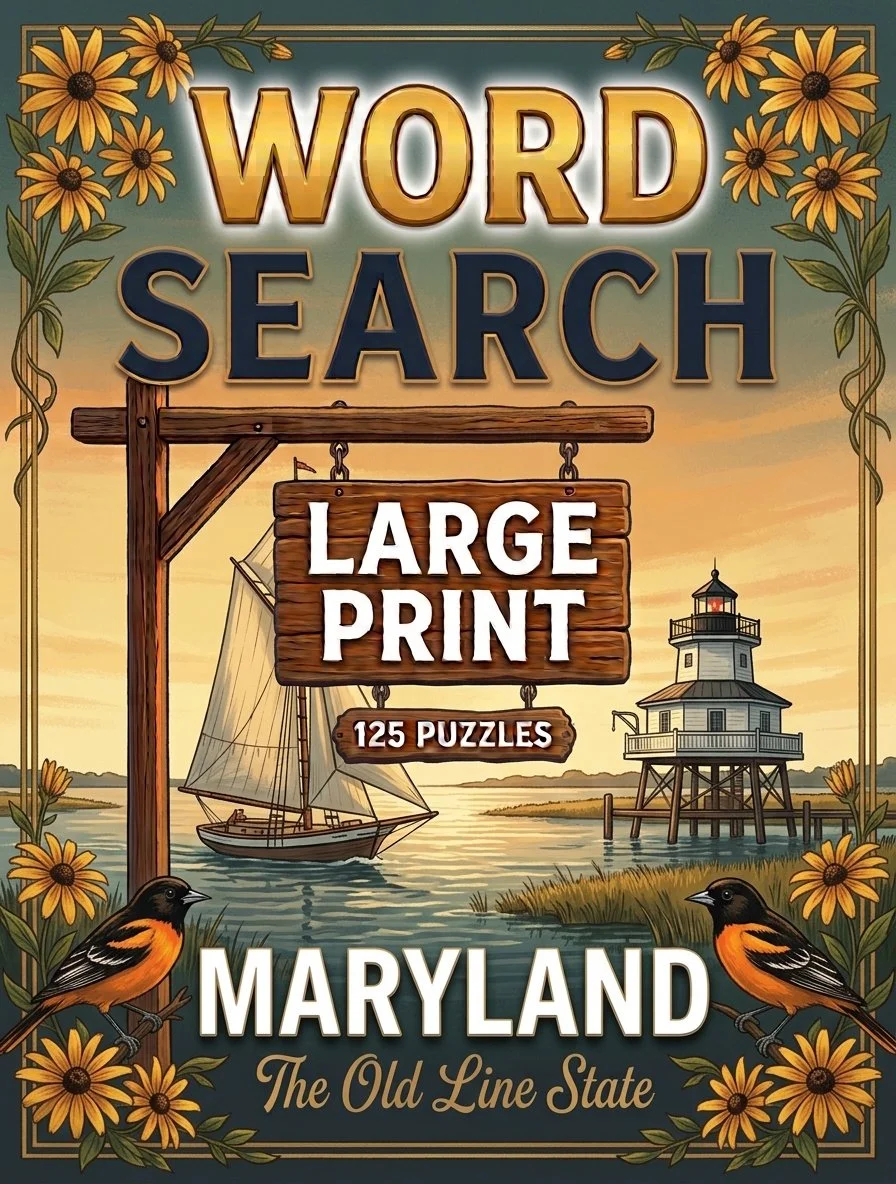 Large-print word searches featuring Maryland