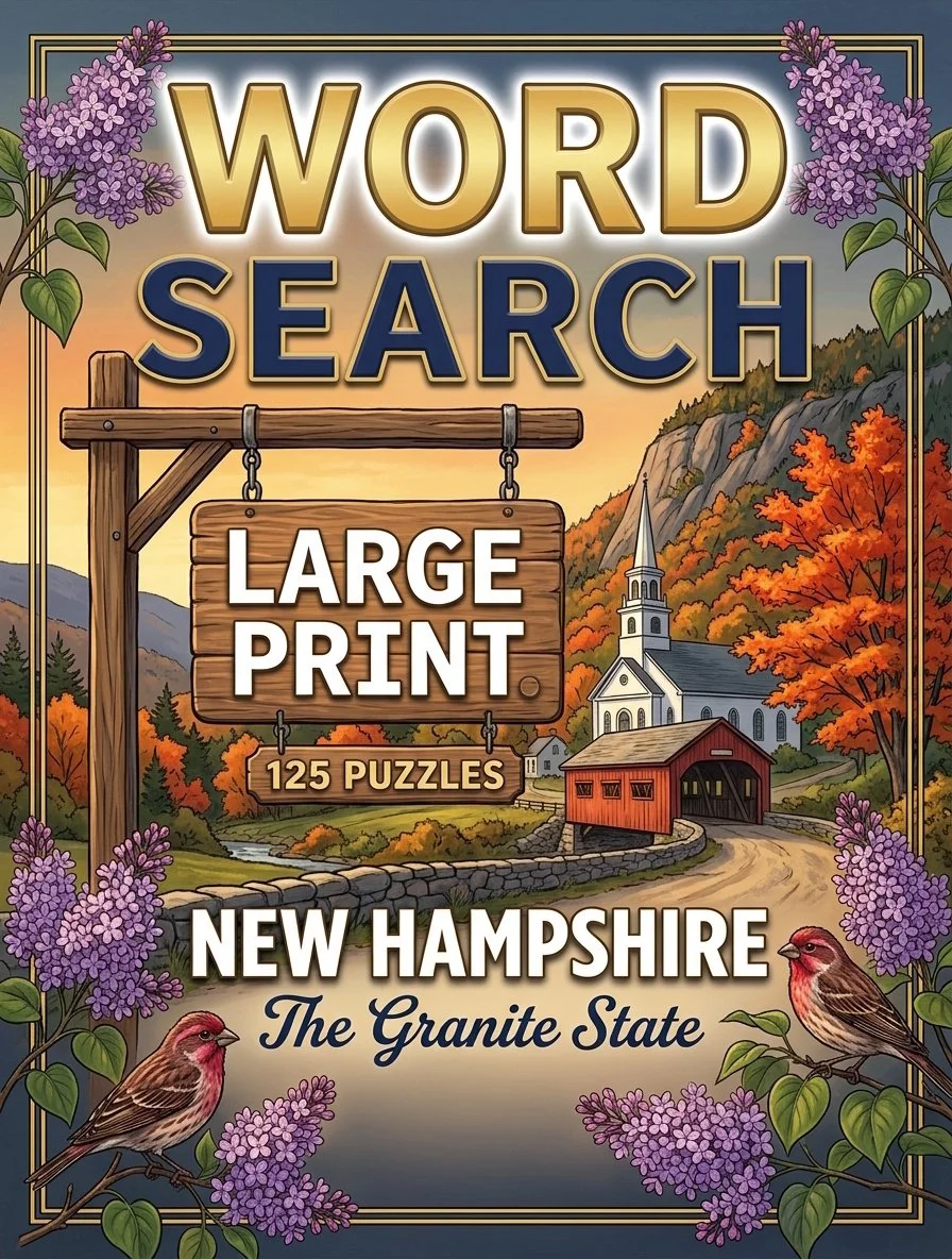 Large-print word searches featuring New Hampshire
