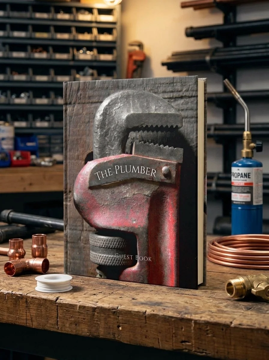 Plumber pipe wrench celebration of life guest book, 8.25 x 11 hardcover memorial sign-in book for a plumber or pipefitter's funeral or memorial service