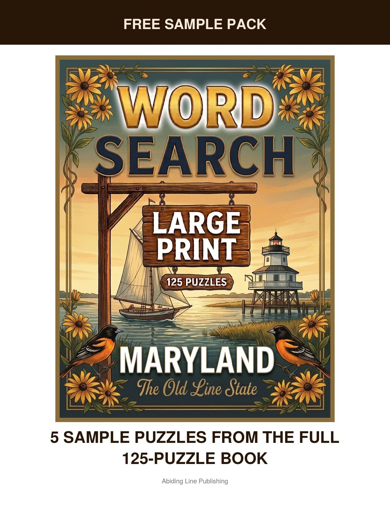 Maryland
Before you commit to the whole book, this free sample pack lets you try it firsthand: five real puzzles inspired by sailboats, lighthouses, and easy afternoons on the water, pulled straight from the pages. It's the same large-print, easy-on-