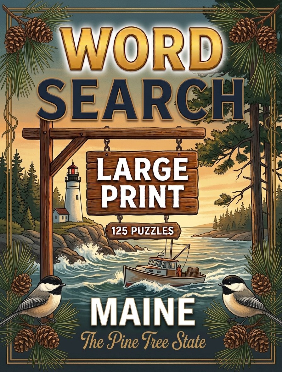 Large-print word searches featuring Maine