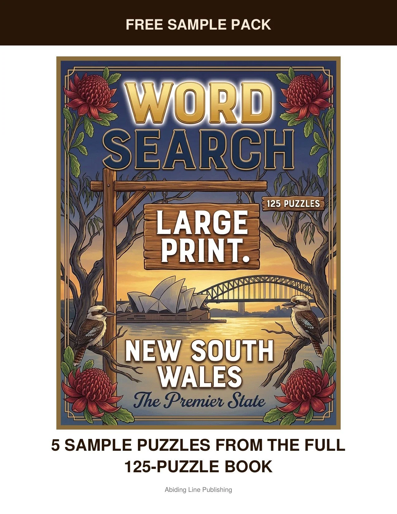 New South Wales
Across New South Wales, this free sample pack brings you five real puzzles pulled straight from the pages of the full book. Every puzzle is set in the same large-print type as the full book, so you can see for yourself how easy it is 