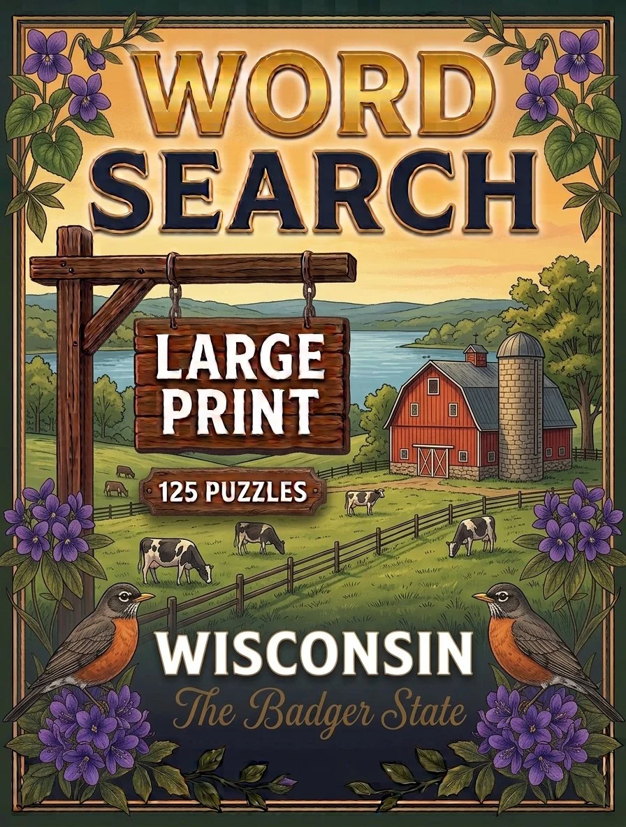 Large-print word searches featuring Wisconsin