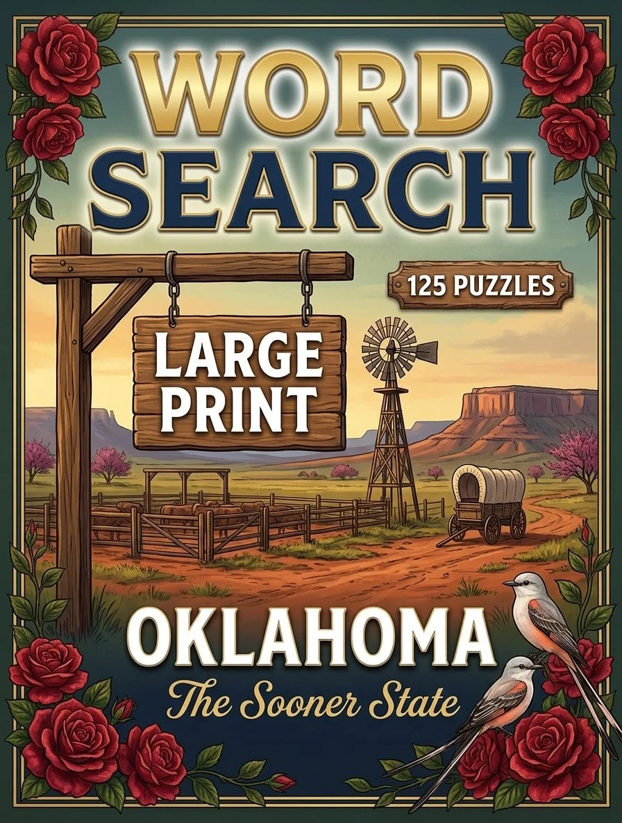 Large-print word searches featuring Oklahoma