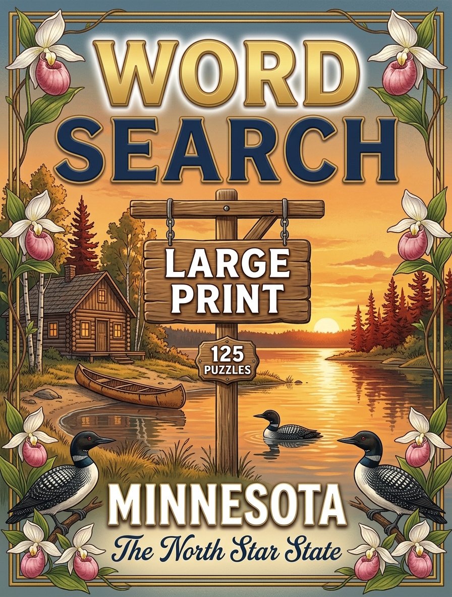 Large-print word searches featuring Minnesota