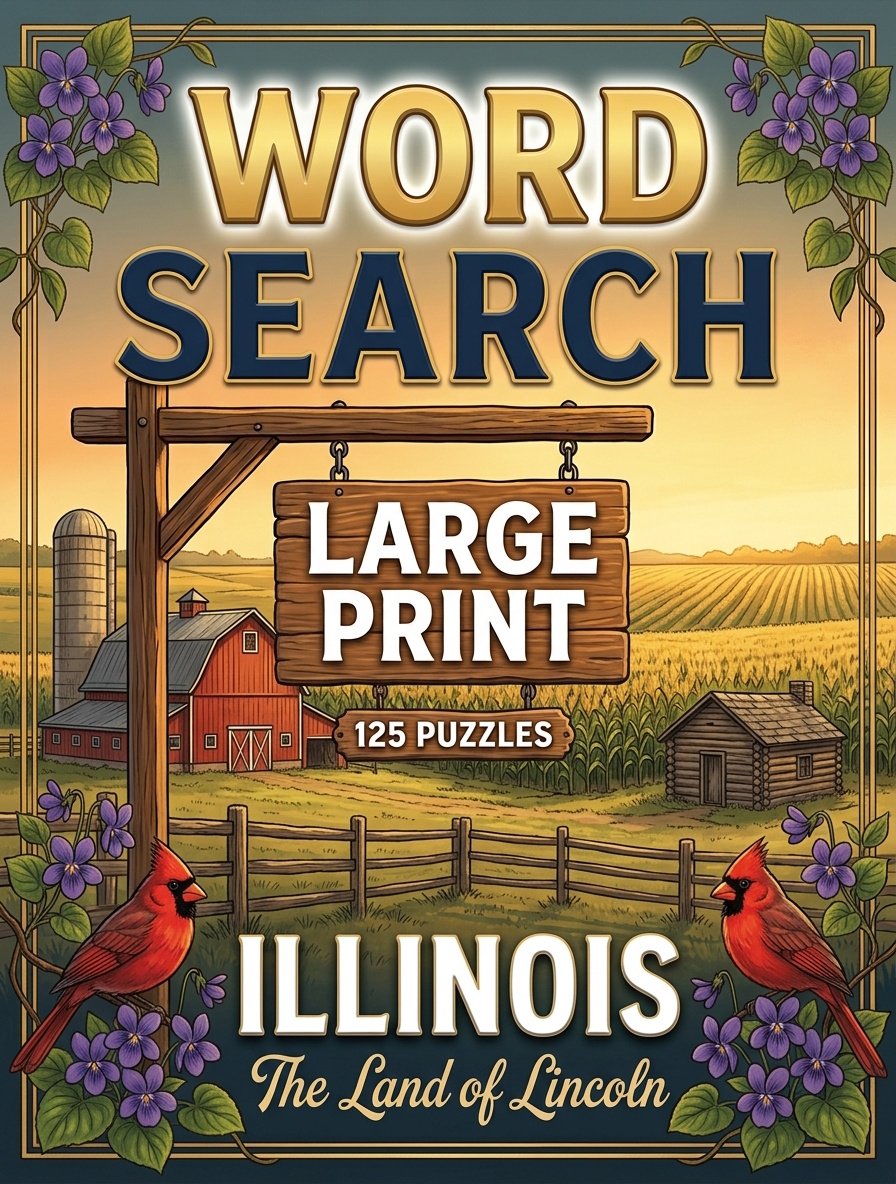 Large-print word searches featuring Illinois