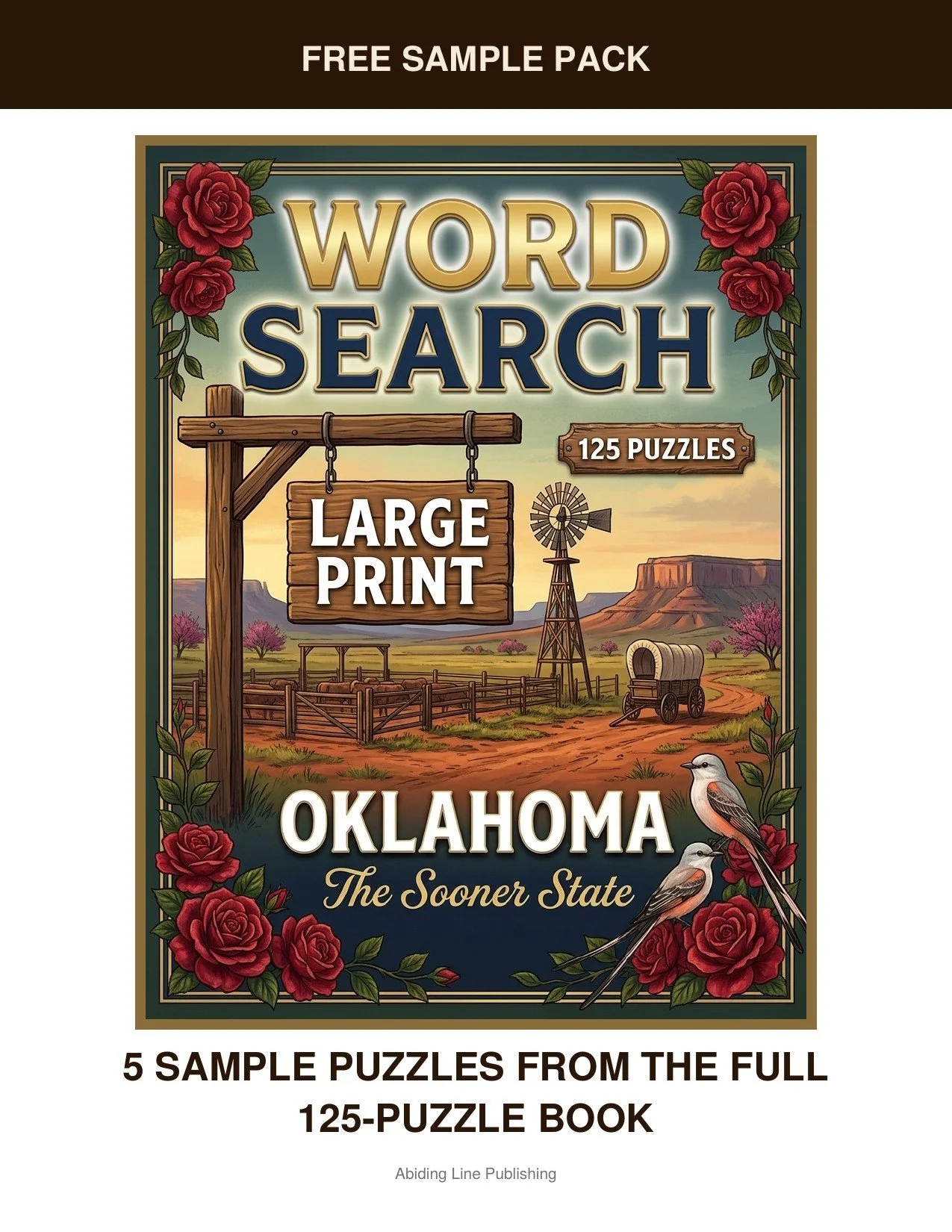 Oklahoma
Across the Sooner State: five real puzzles from that world are yours free in this sample pack, pulled straight from the pages of the full book. It's the same large-print, easy-on-the-eyes format used in the full book — no surprises, just a f