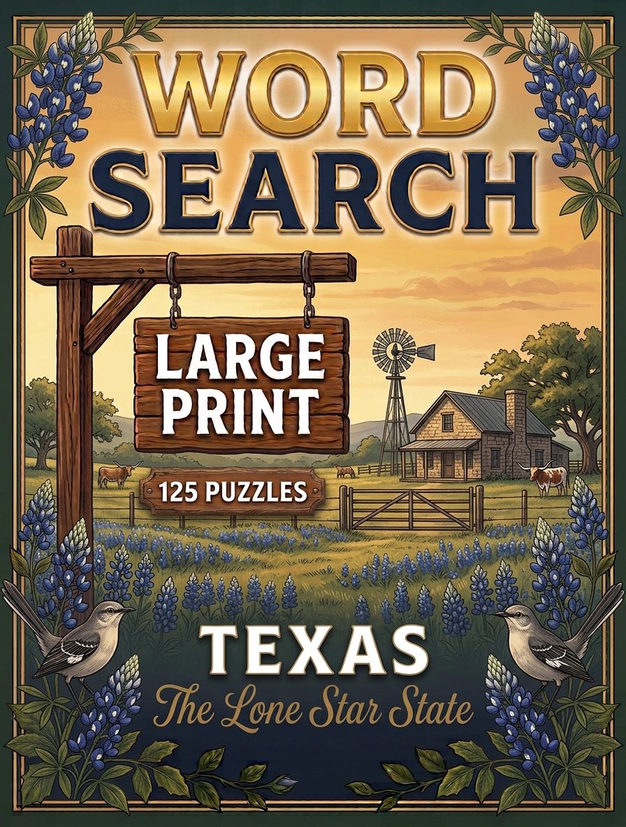 Large-print word searches featuring Texas