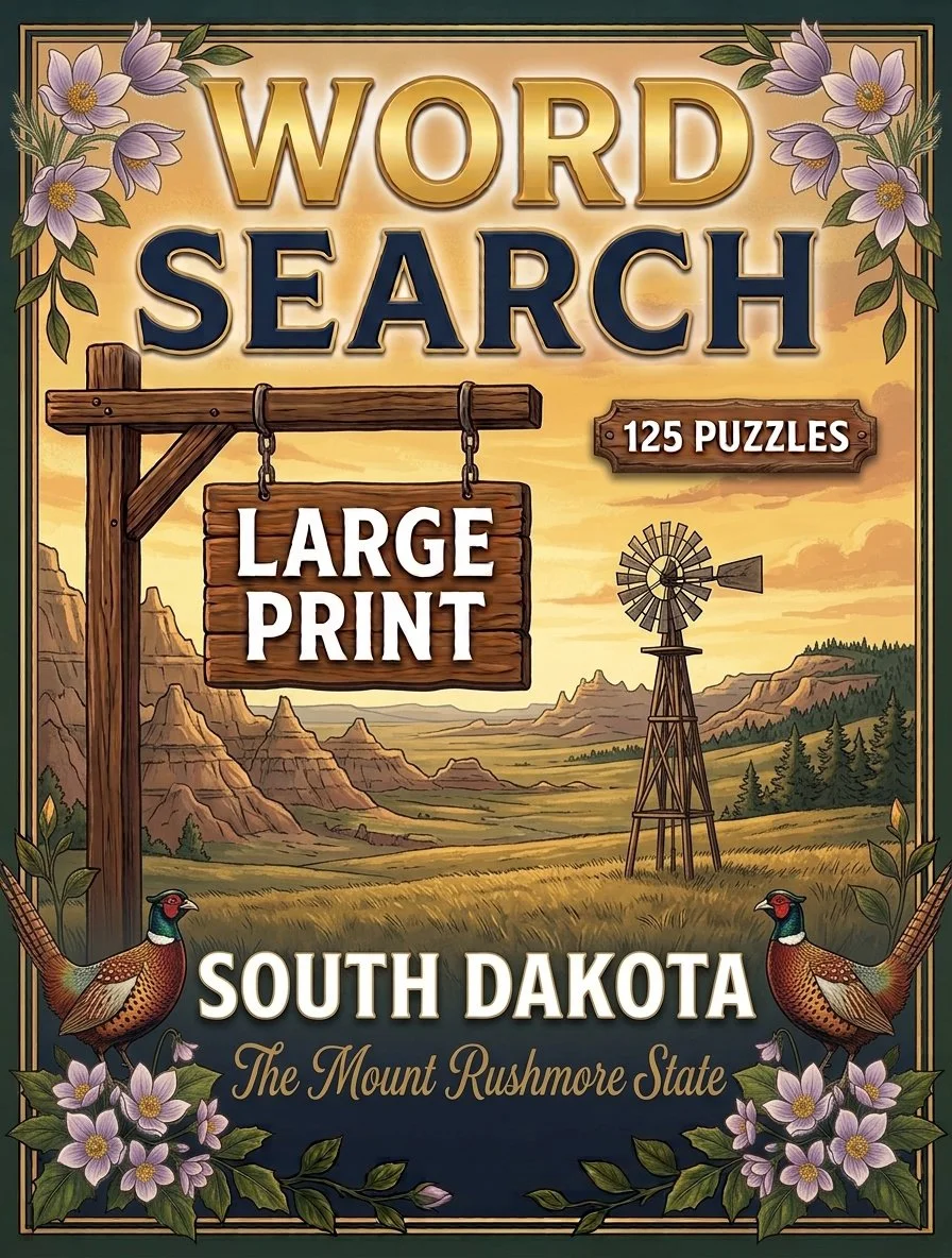 Large-print word searches featuring South Dakota