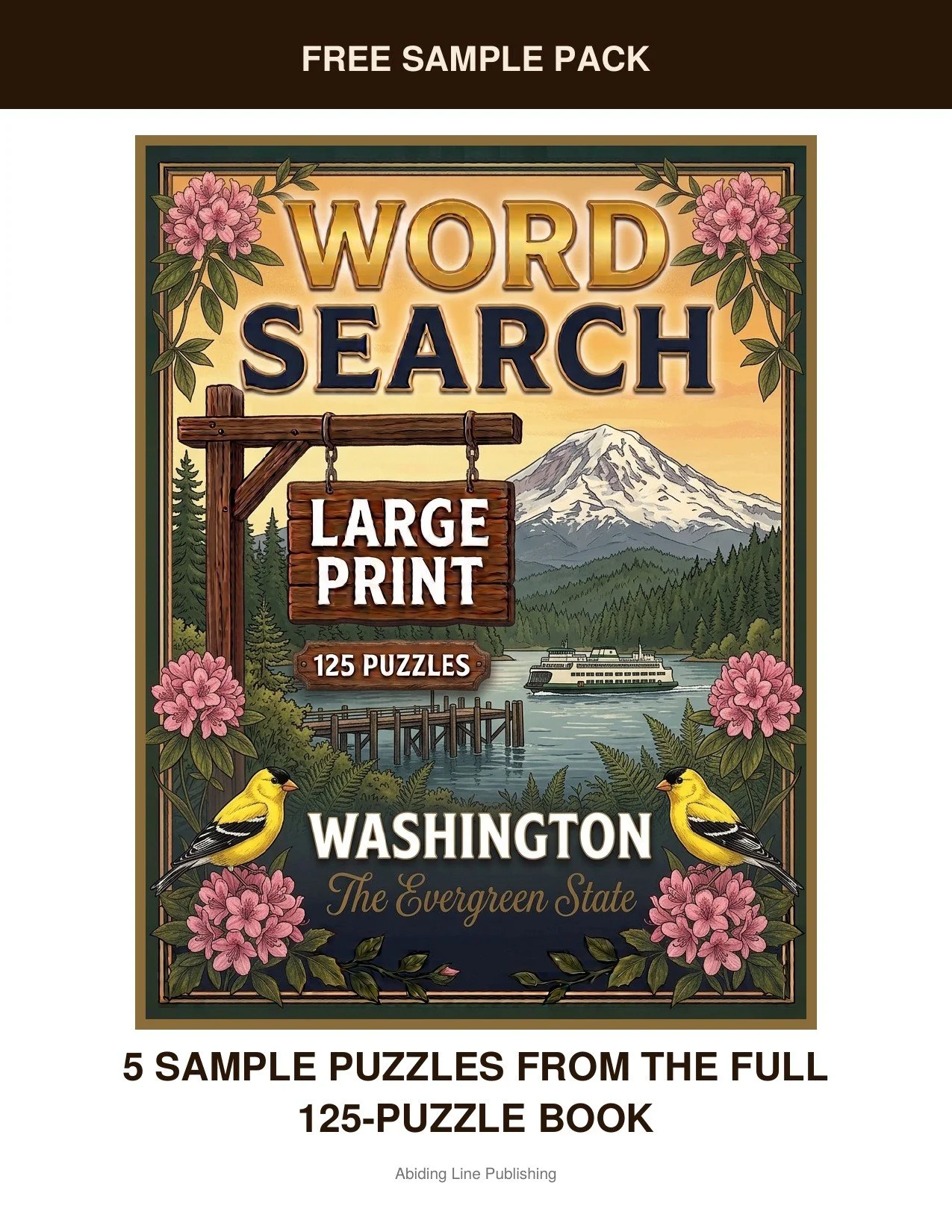 Washington
Take it for a spin first — this free sample pack pulls five real puzzles straight from the pages, inspired by misty evergreen forests, mountain peaks, and coastal shores, so you know just what you're getting. The type is large and the layo