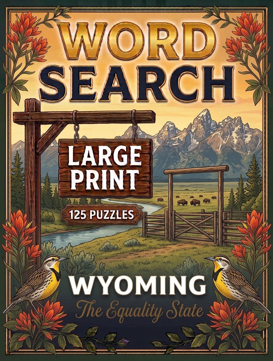 Large-print word searches featuring Wyoming