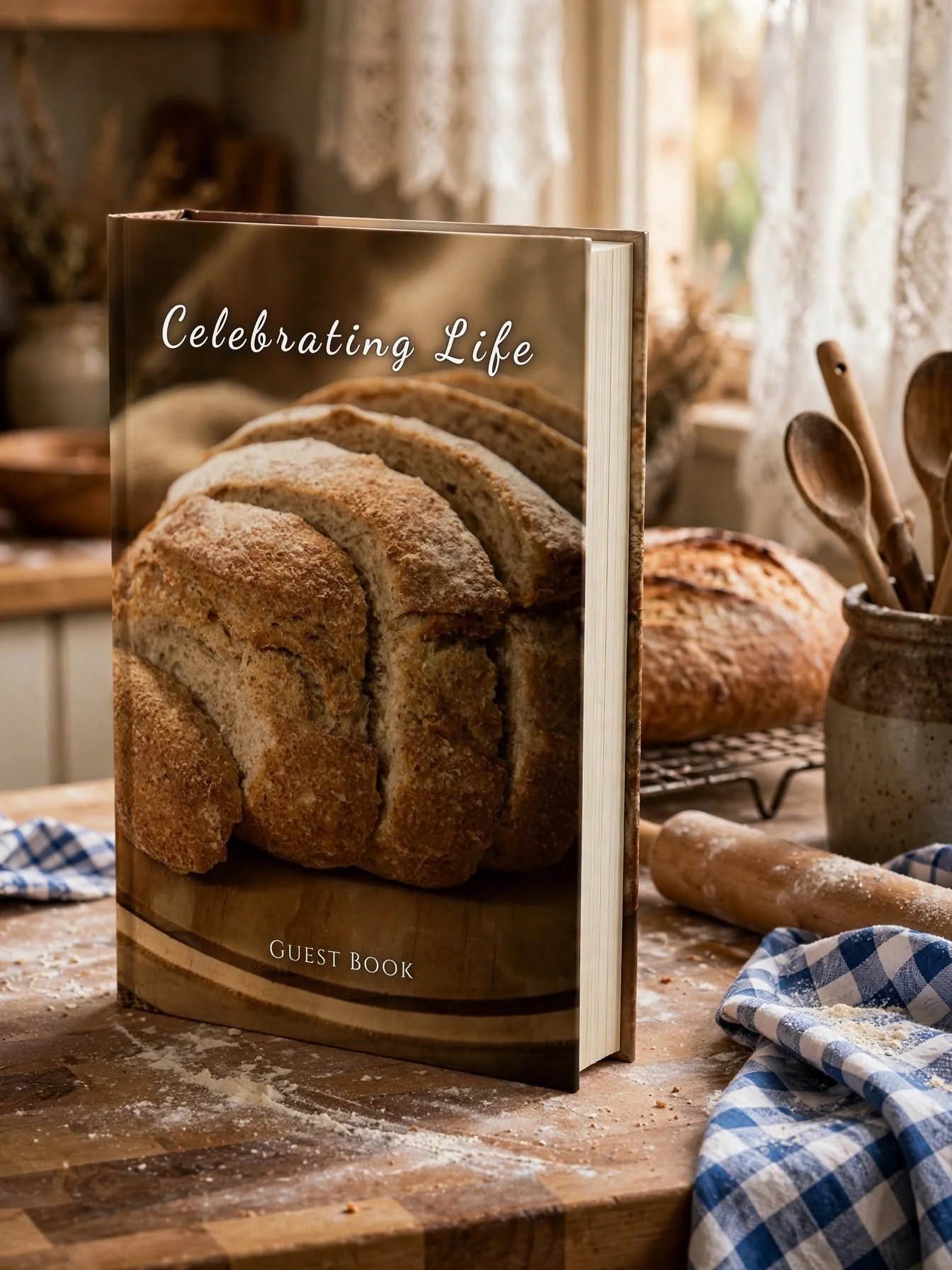 Fresh bread celebration of life guest book, 8.25 x 11 hardcover memorial sign-in book for a baker, homemaker, or beloved cook's funeral or memorial service
