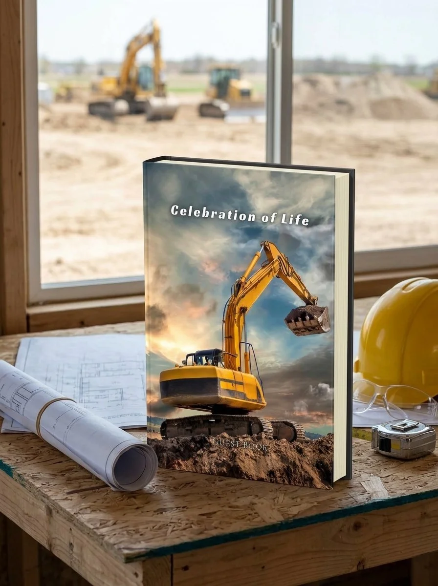 Excavator celebration of life guest book, 8.25 x 11 hardcover memorial sign-in book for an equipment operator, excavating contractor, or construction worker's funeral or memorial service