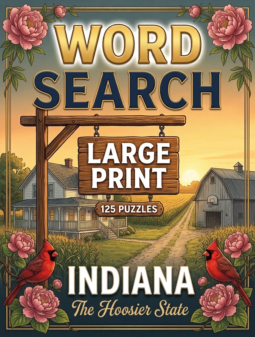 Large-print word searches featuring Indiana