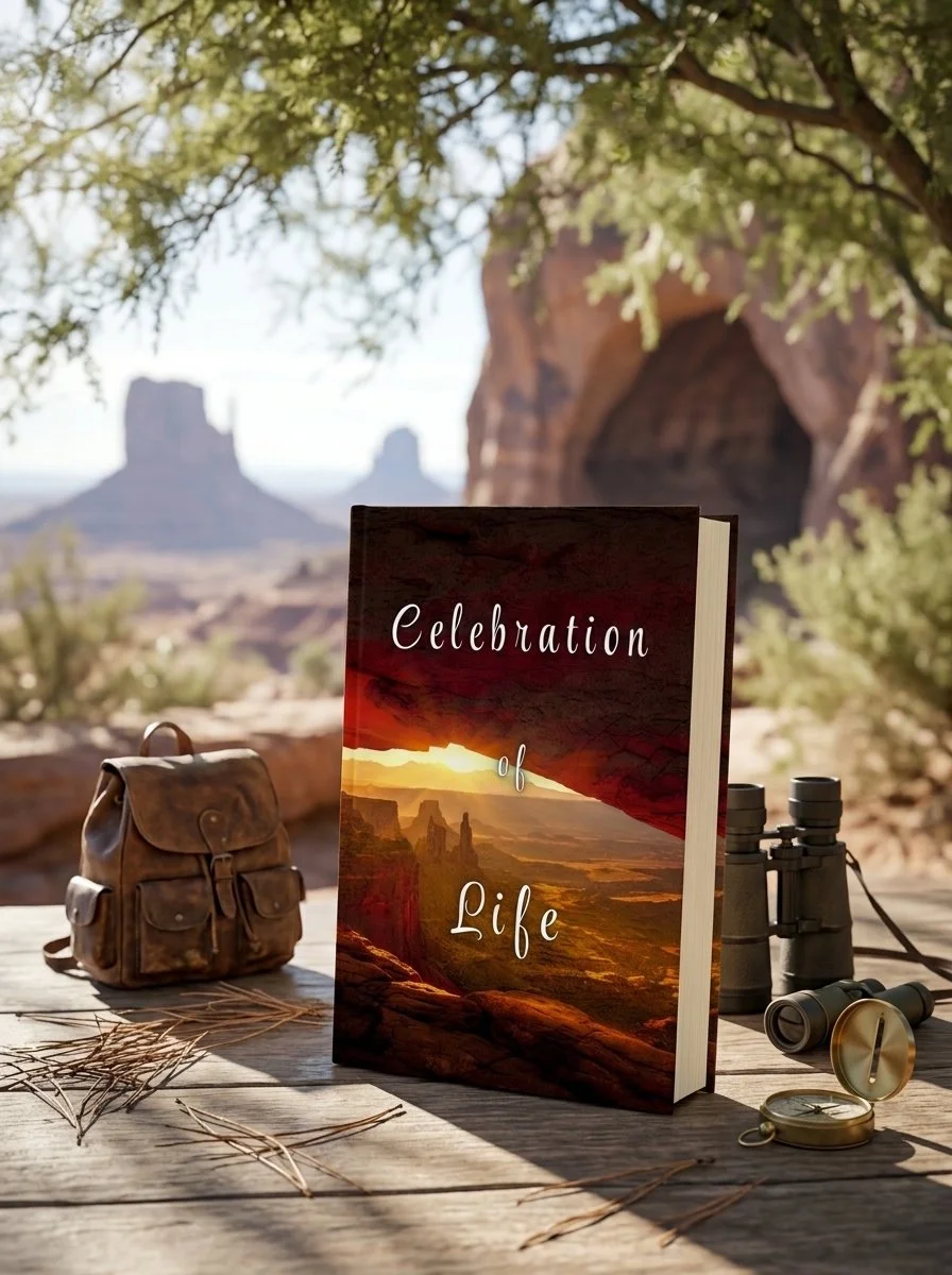 Moab canyon sunset celebration of life guest book, 7 x 10 hardcover or paperback memorial sign-in book for a hiker, traveler, or lover of Utah’s red rock desert and the American Southwest, for a funeral, memorial service, or celebration of life
