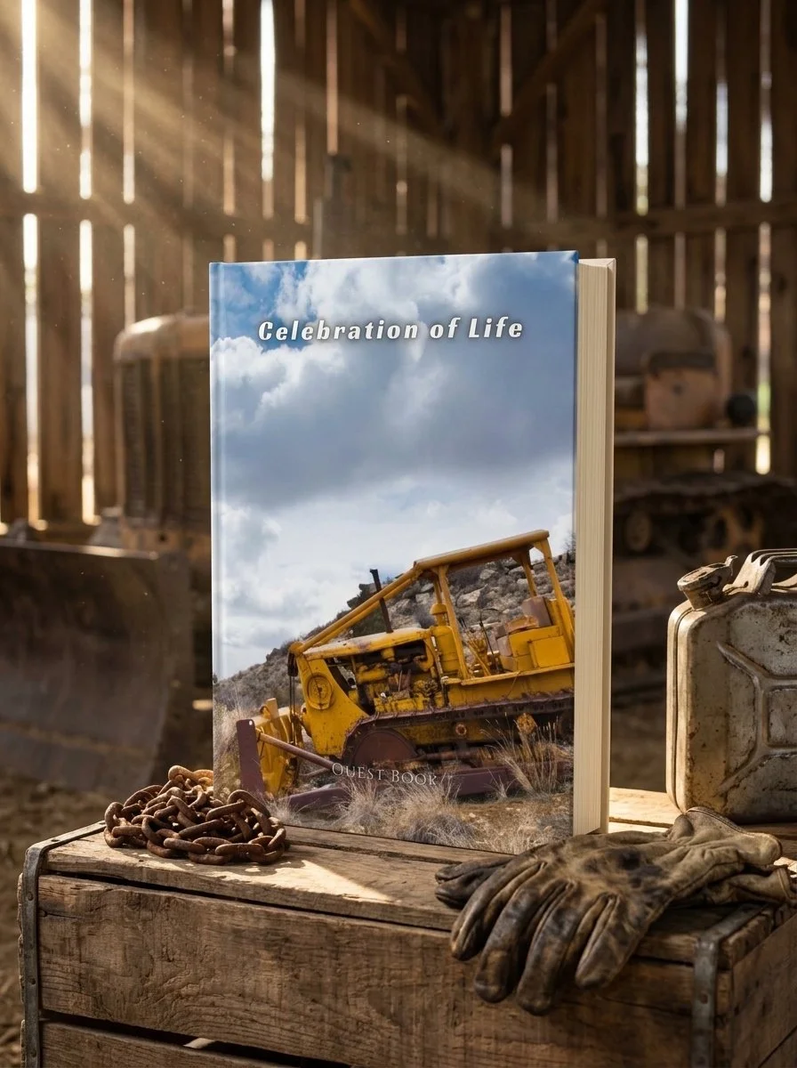 Bulldozer celebration of life guest book, 8.25 x 11 hardcover memorial sign-in book for a heavy equipment operator or construction worker's funeral or memorial service