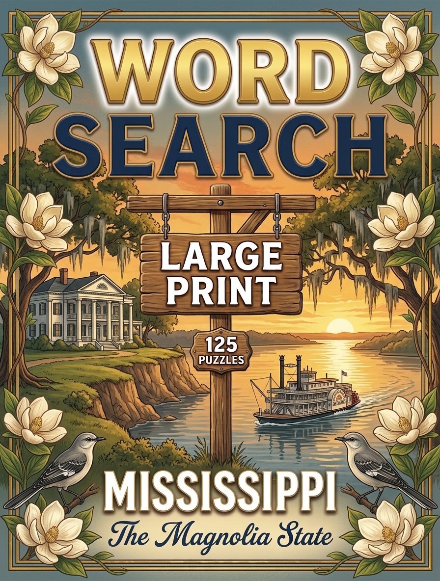Large-print word searches featuring Mississippi