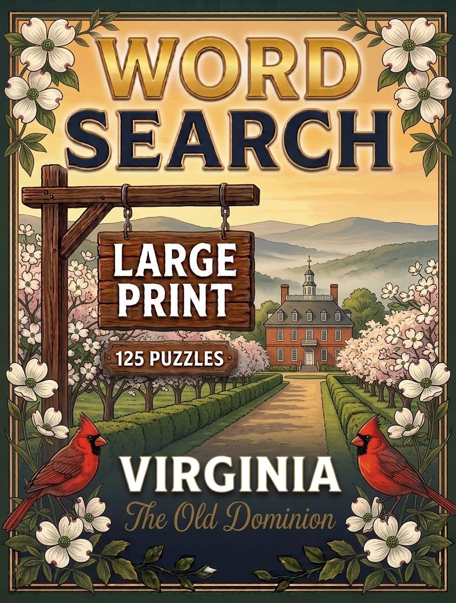 Large-print word searches featuring Virginia