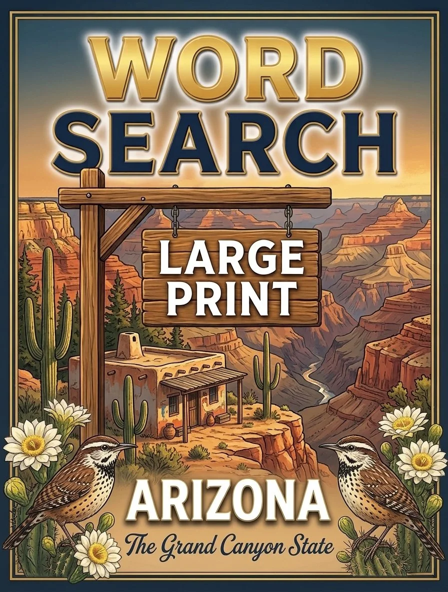 Large-print word searches featuring Arizona