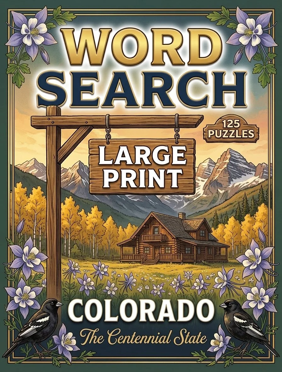 Large-print word searches featuring Colorado