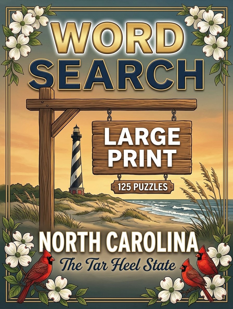 Large-print word searches featuring North Carolina