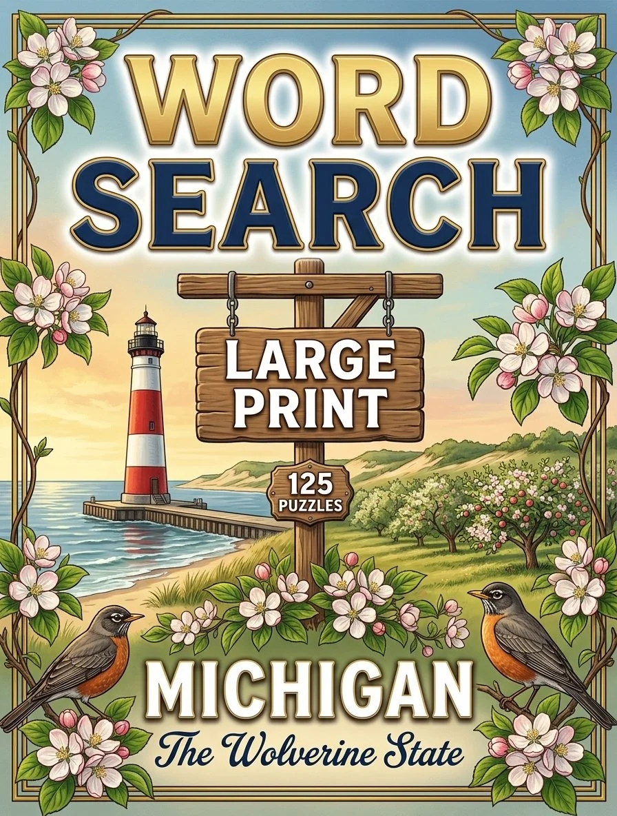 Large-print word searches featuring Michigan