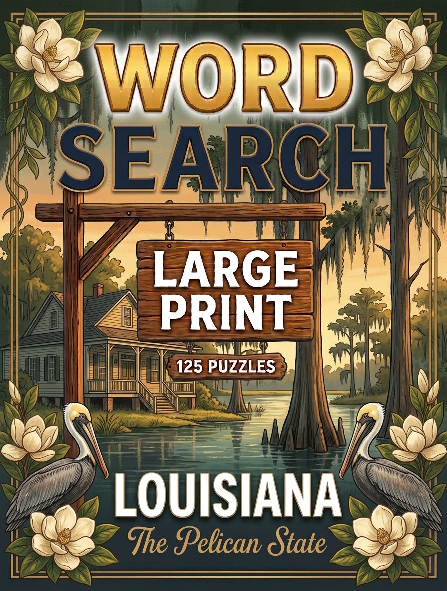 Large-print word searches featuring Louisiana