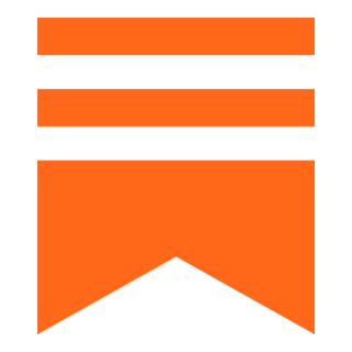 Substack logo, an orange bookmark with orange stripes and a downward-pointing triangle at the bottom.