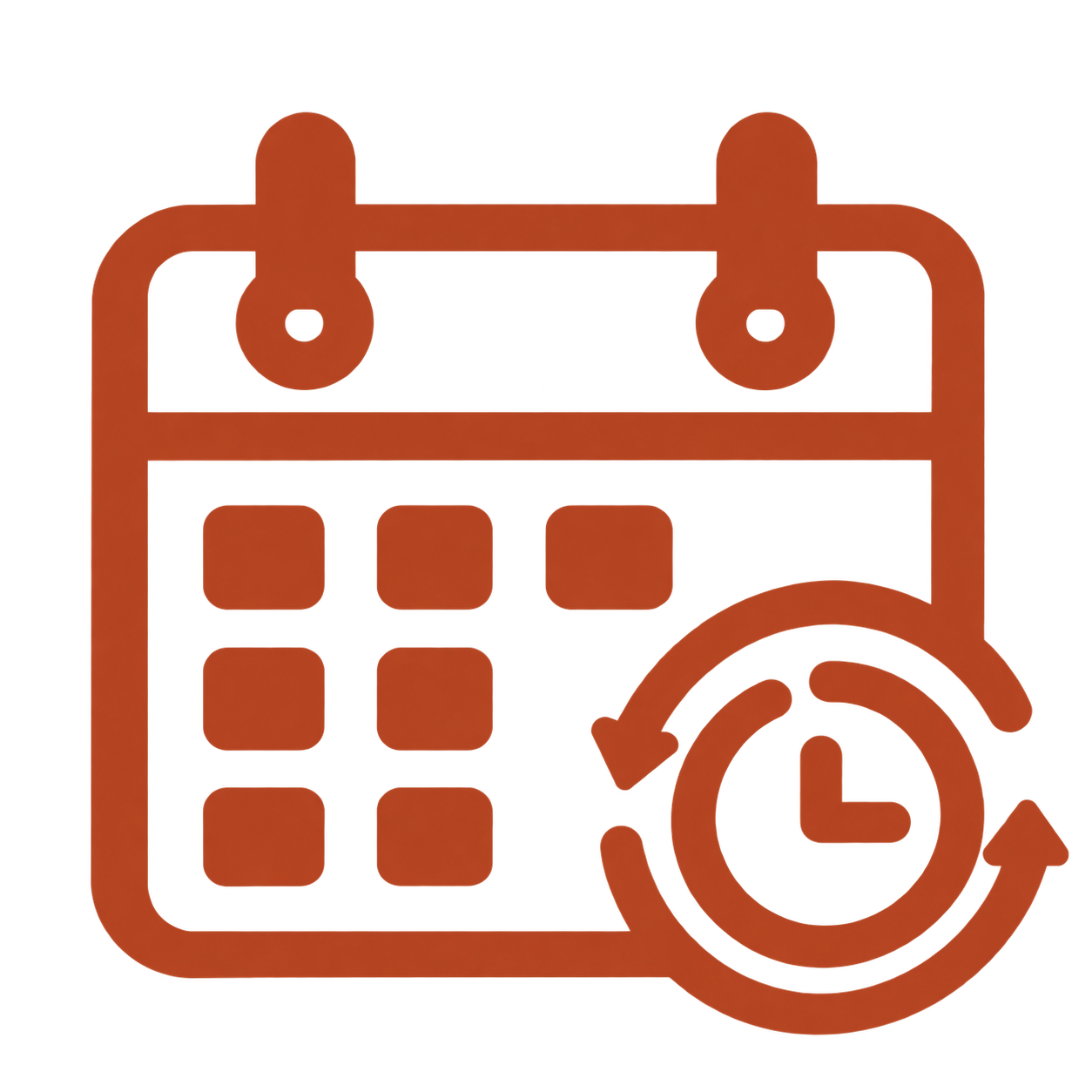 Outline of a landline telephone with a dial pad and a clock icon, indicating call scheduling or reminder.