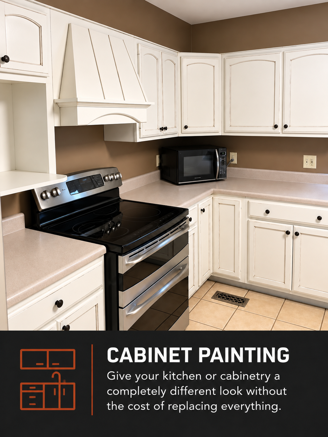 A before and after kitchen cabinet painting project by The Painters in Pikeville, Kentucky.