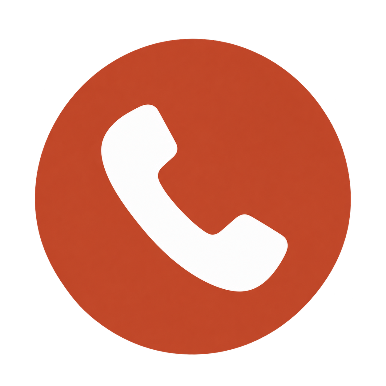 Icon depicting a white telephone handset inside a red circular background, representing a call or contact.