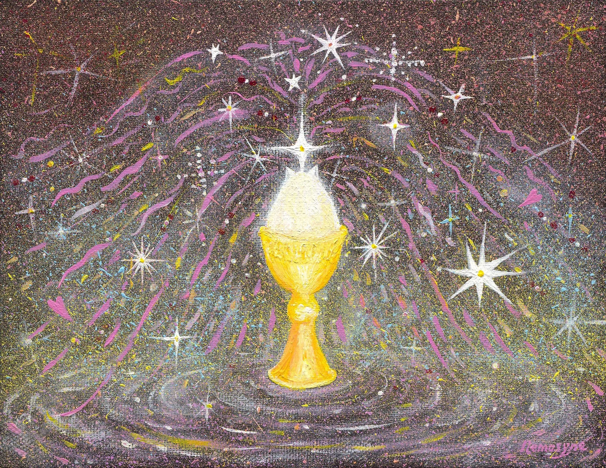 白燿聖泉-紅, 35x27cm, 壓克力顏料、畫布, 2024 / ( 私人收藏 )