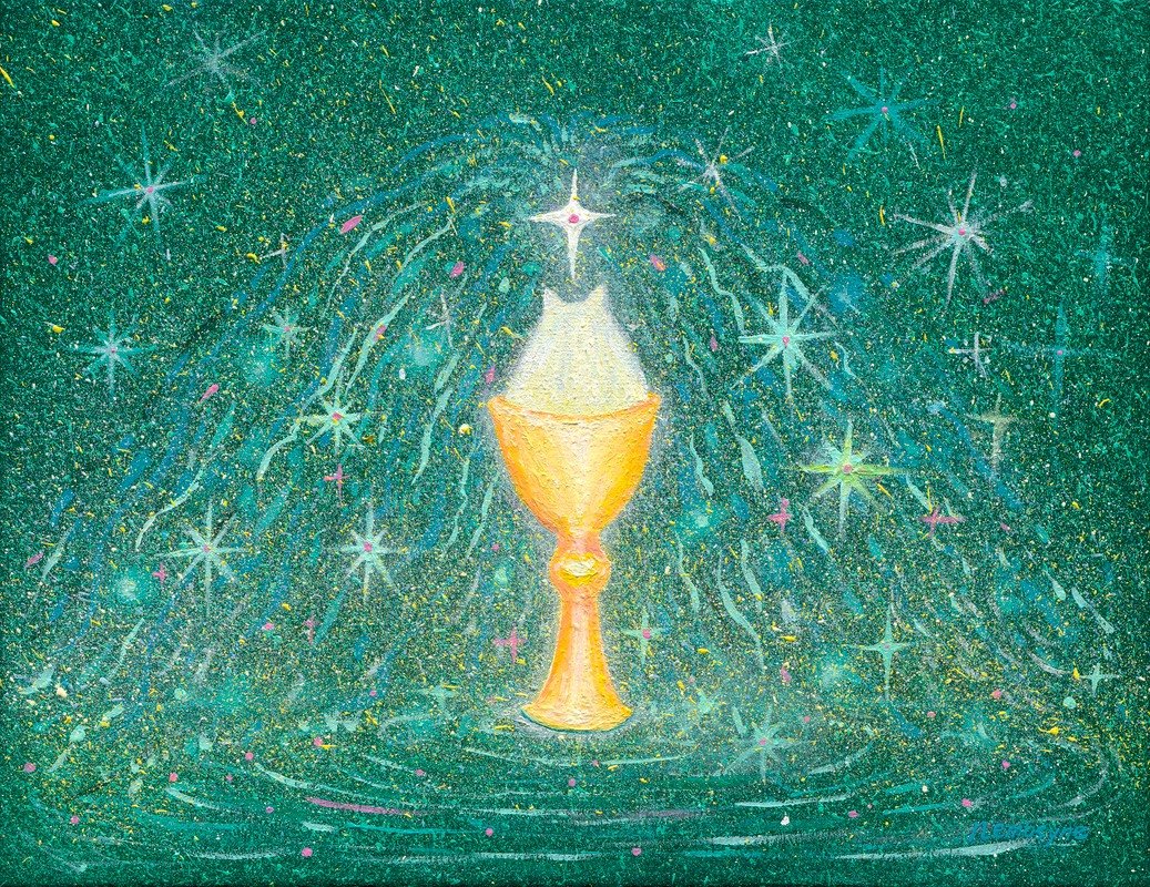 白燿聖泉-綠, 35x27cm, 壓克力顏料、畫布, 2024 / ( 私人收藏 )