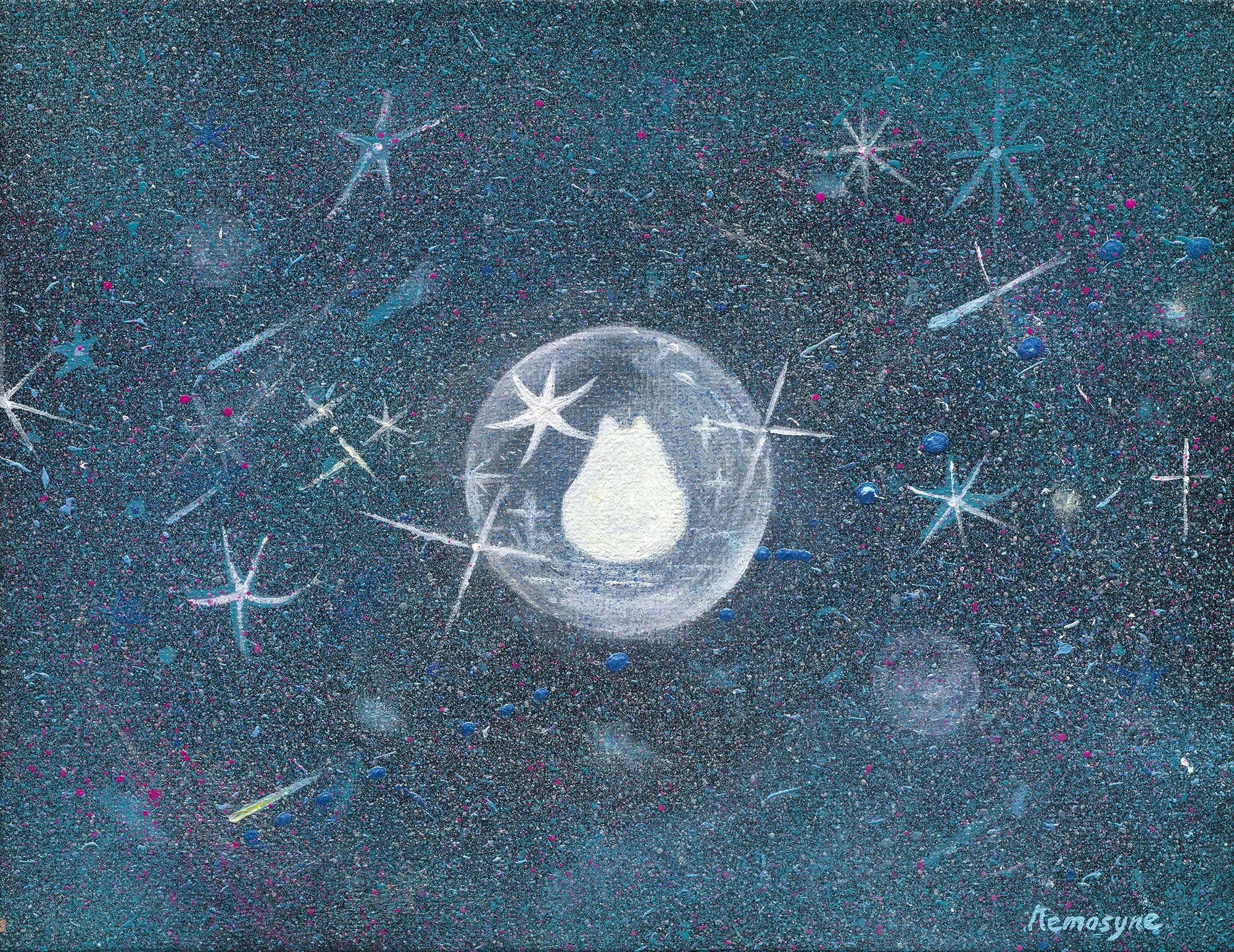 白燿泡泡-藍, 35x27cm, 壓克力顏料、畫布, 2024 / ( 私人收藏 )