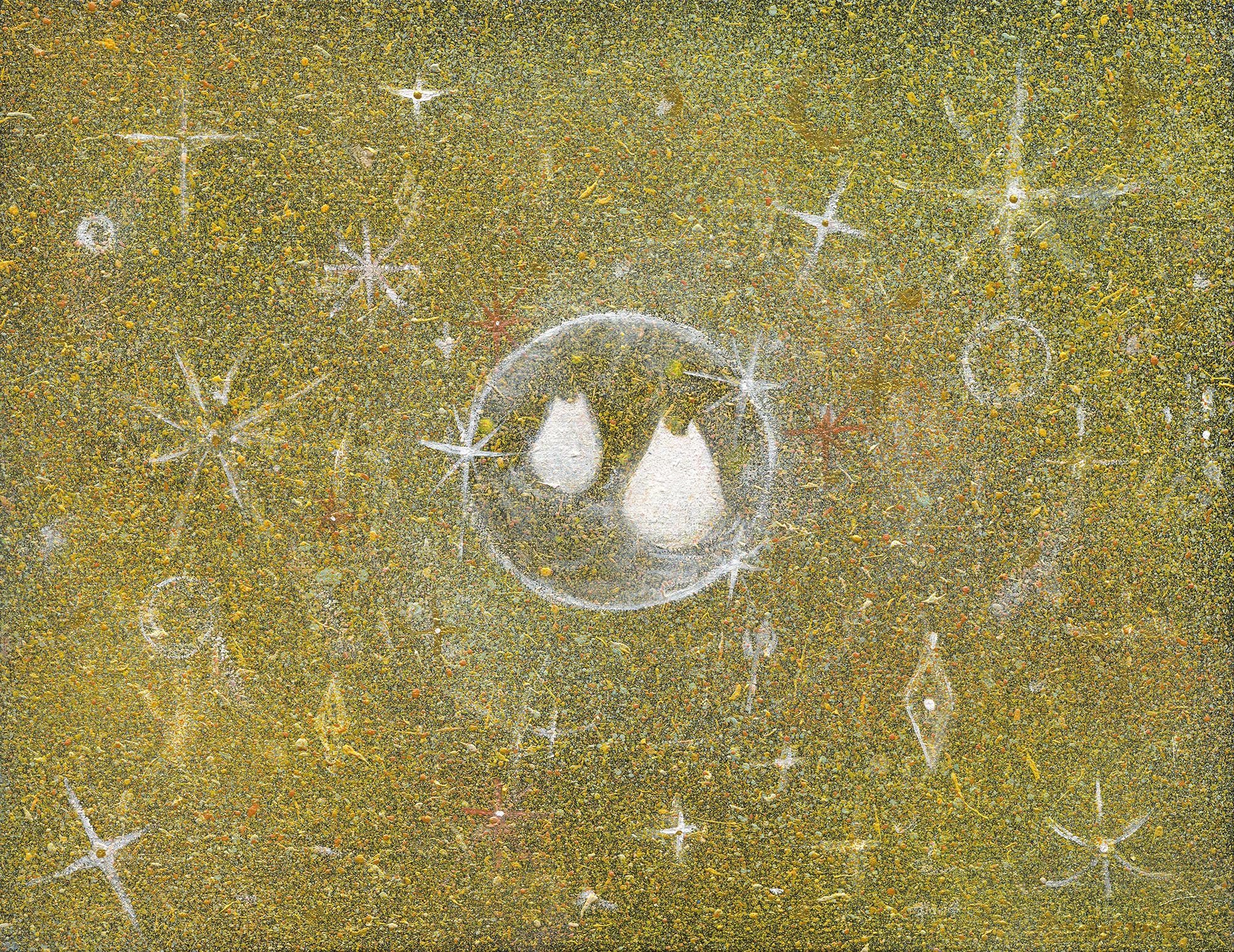 白燿泡泡-金, 35x27cm, 壓克力顏料、畫布, 2024 / ( 私人收藏 )