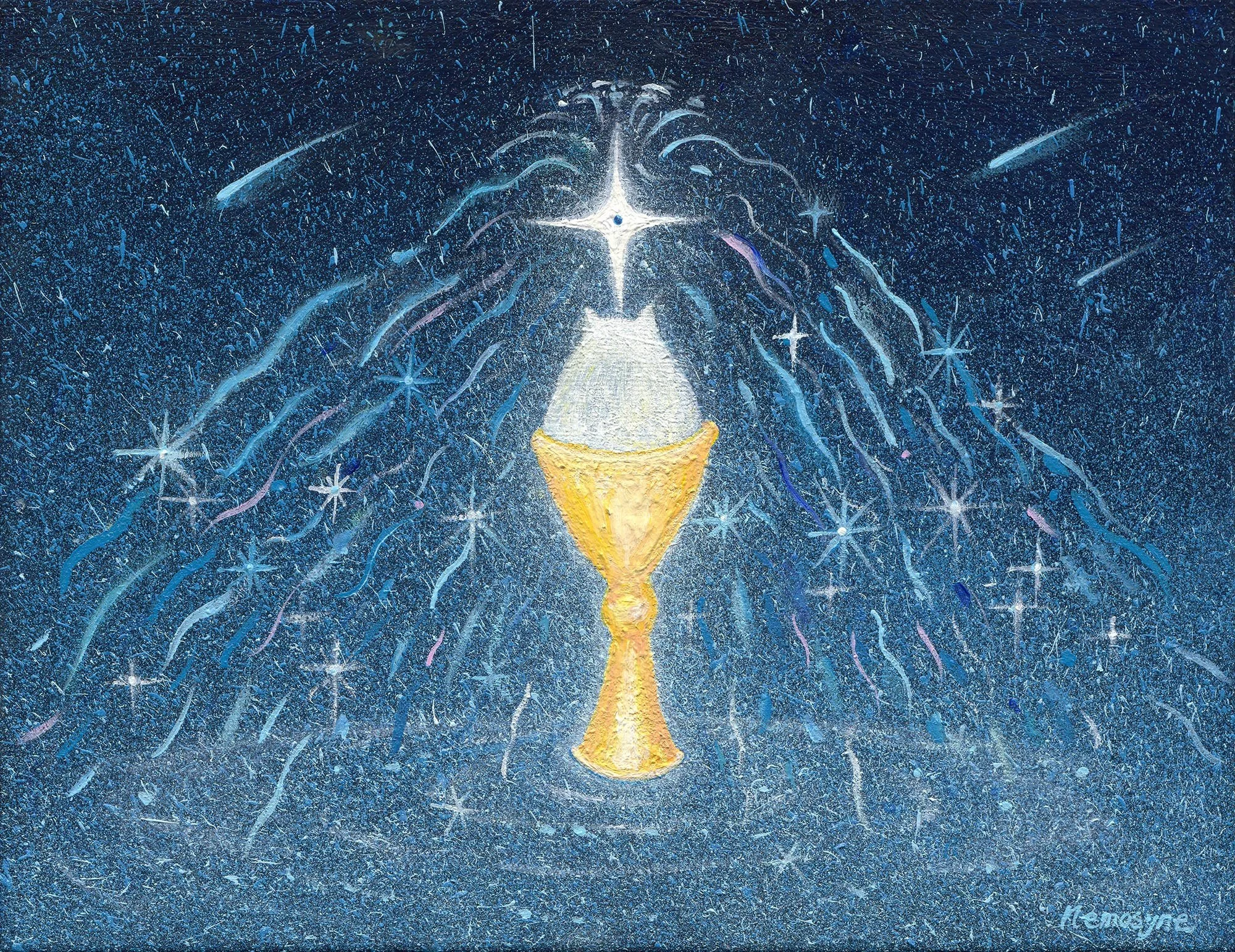 白燿聖泉-藍, 35x27cm, 壓克力顏料、畫布, 2024 / ( 私人收藏 )