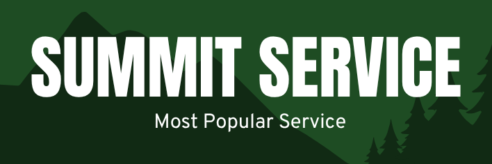 Green banner with mountains and trees, displaying the text 'SUMMIT SERVICE' and 'Most Popular Service'.