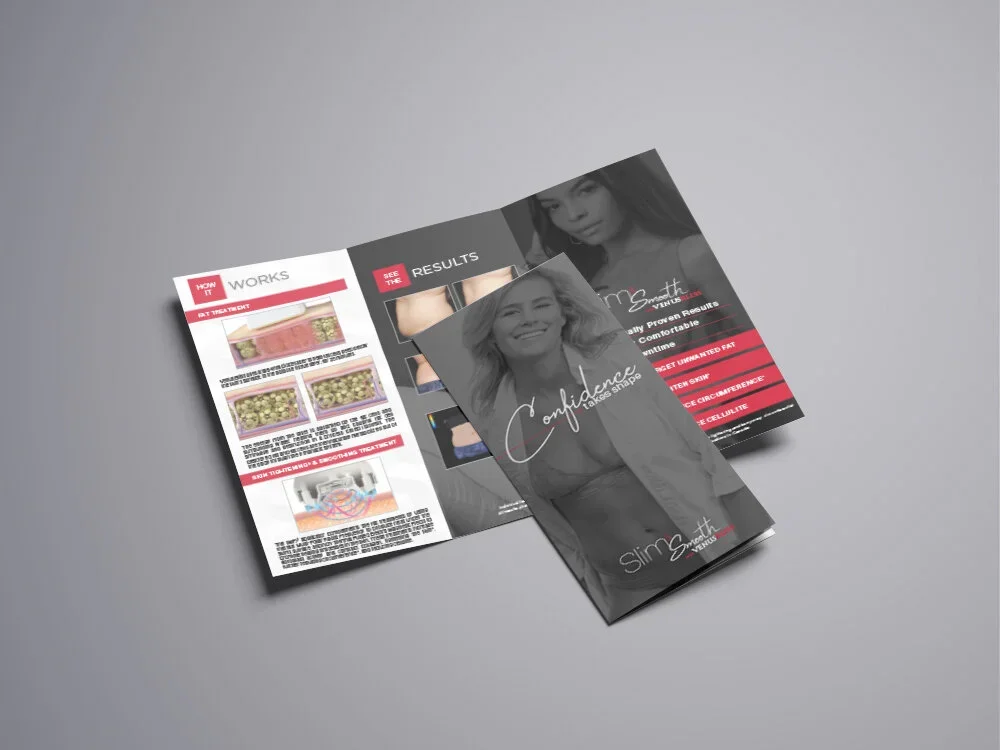 Venus Bliss patient brochure shown in a polished tri-fold mockup