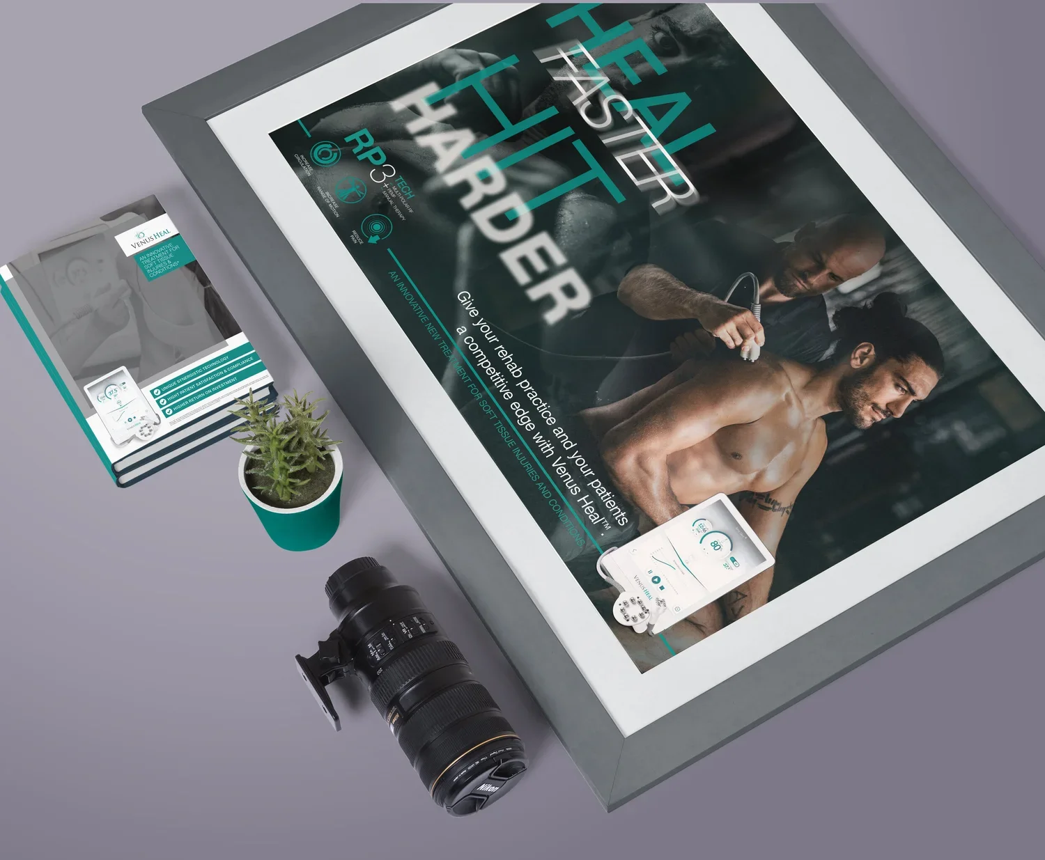 Venus Heal campaign poster and athlete-focused brand artwork