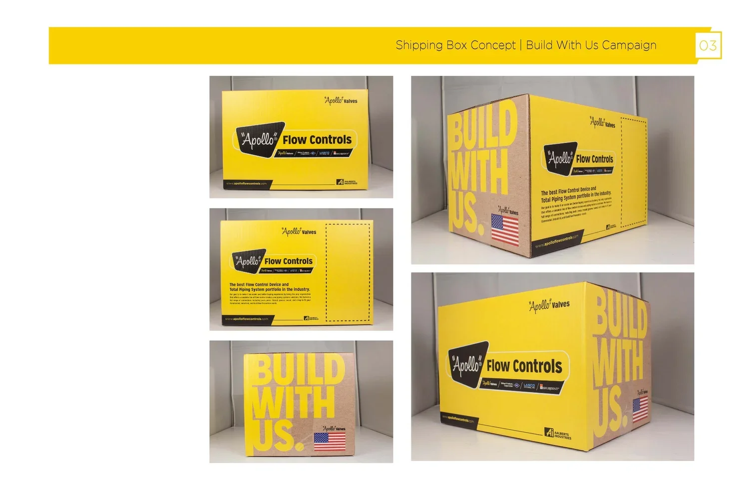 Apollo Flow Controls Build With Us branded shipping-box concept