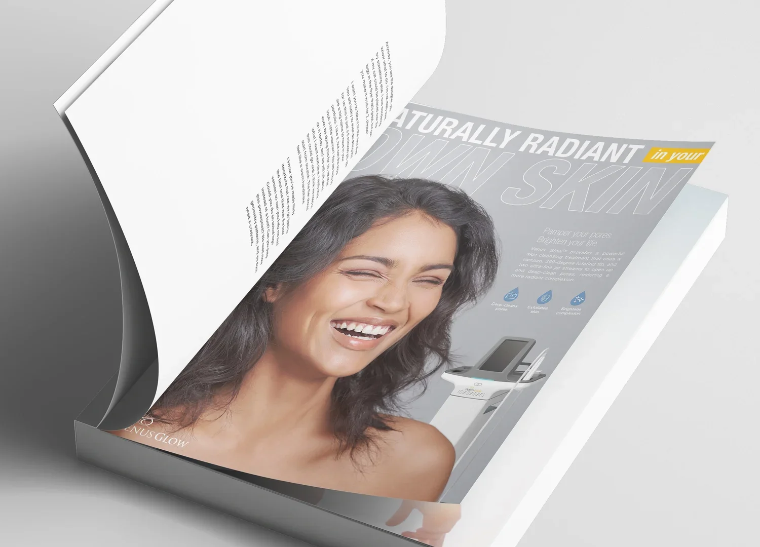 Venus Glow advertising concept using vivid brand art and typography